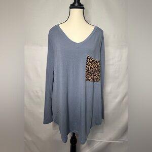 Zenana Outfitters Slate Long Sleeve with Leopard Accent